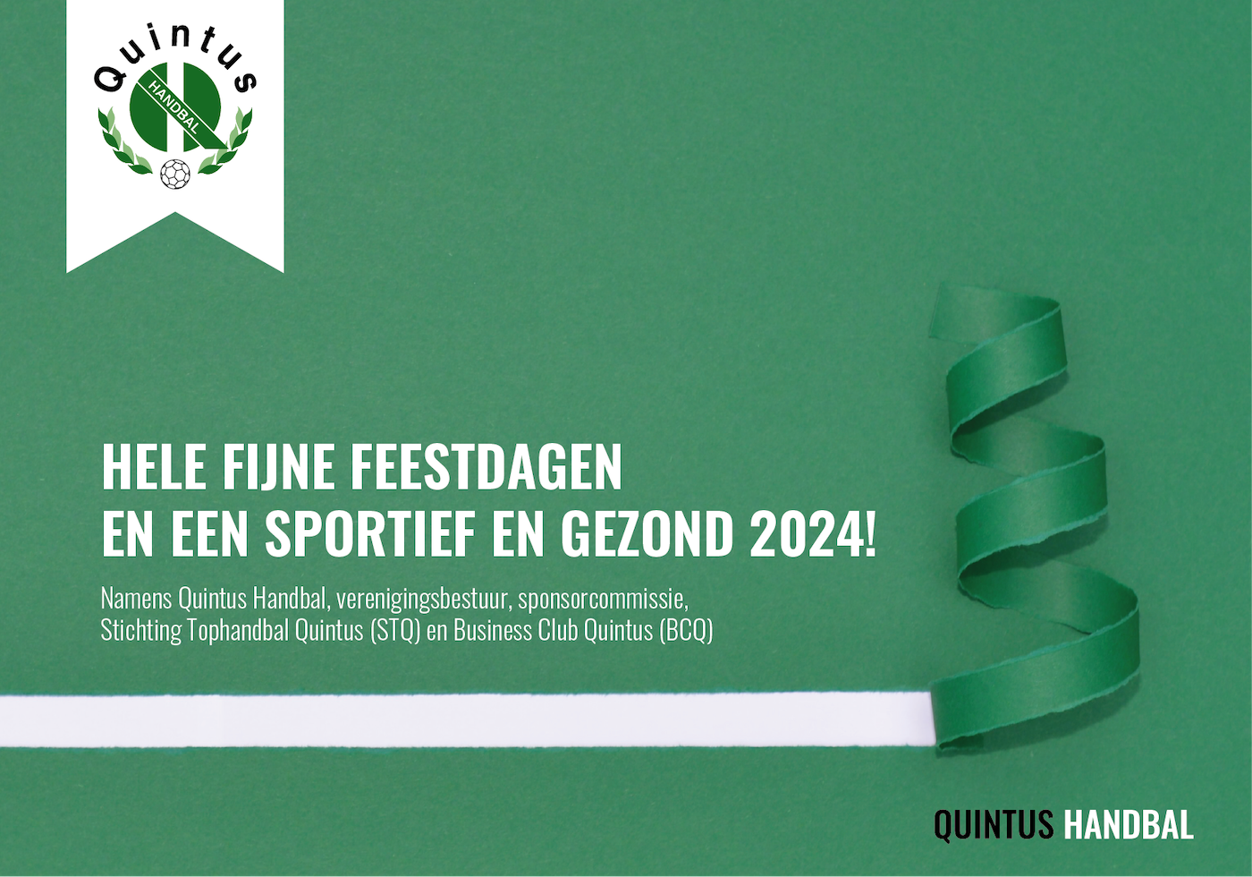 Fijne feestdagen & uitnodiging nieuwjaarsreceptie Quintus Handbal